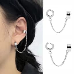1pc Clip Earrings with Chain Stainless Steel for Women Men Punk Tassel Hoop Ear Cuffs Painless Non Piercing Fake Earring Jewelry