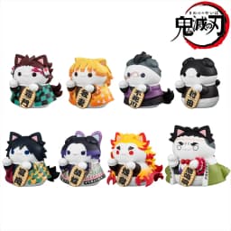 8pcs Q Version Demon Slayer Sitting Ghost Doll Tanjiro Nezuko Inosuke Zenizu Toy Figure Lucky Cat Series PVC Model Birthday Gift