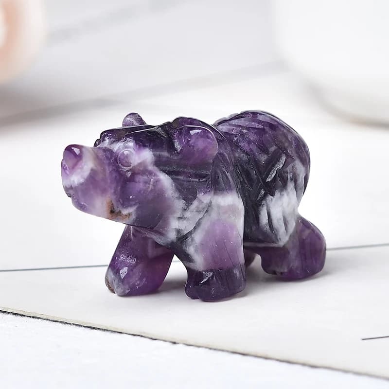 1PC Natural Crystal Bear Figurine Animals Stone Reiki Polished Crafts Small Decoration Home Decor Christmas Present Souvenir