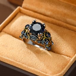 Retro and Trendy Blue Color Inlaid Zircon Leaf Women's Ring, Luxurious and Fashionable Banquet Party Accessories, Jewelry Gifts