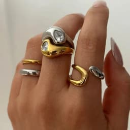 Stainless Steel Two Tone Ring for Women Trendy Parallel Double Line Irregular Geometry Stacking Ring Waterproof Daily Jewelry