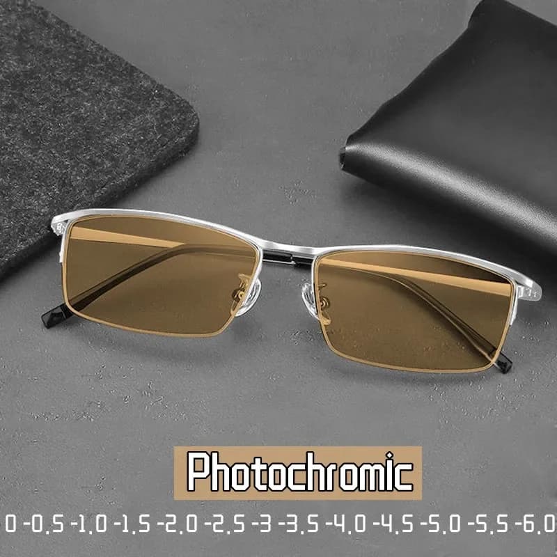Trendy Men's Business Photochromic Myopia Sunglasses Unisex Fashion Anti-blue Light Near Sight Eyewear Minus Diopter Eyeglasses