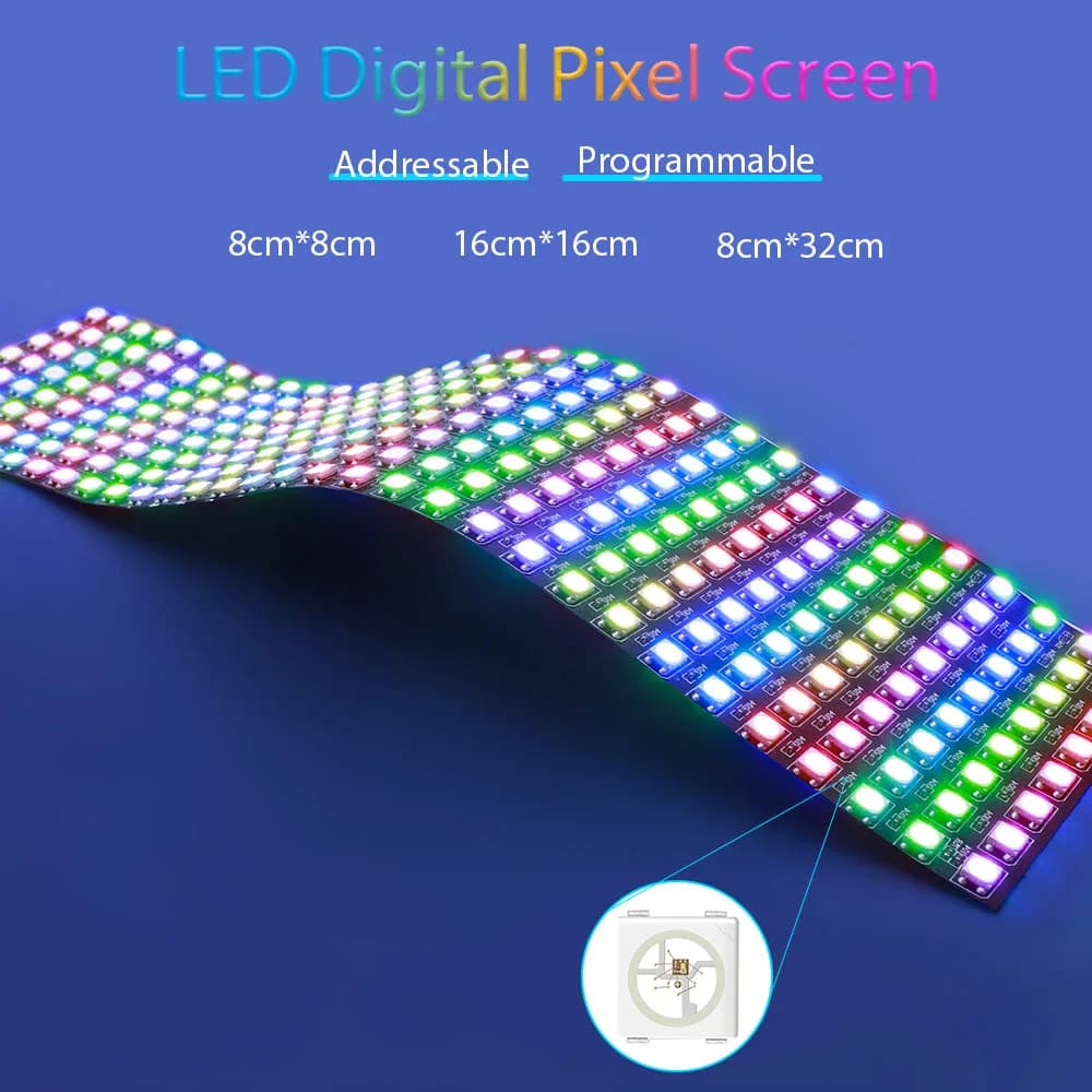1-10Pcs WS2812B 5050 RGB Flexible 8X8 16X16 8X32Leds Pixel Matrix Screen Panel WS2812 Individually Addressable IC Strip Light 5V