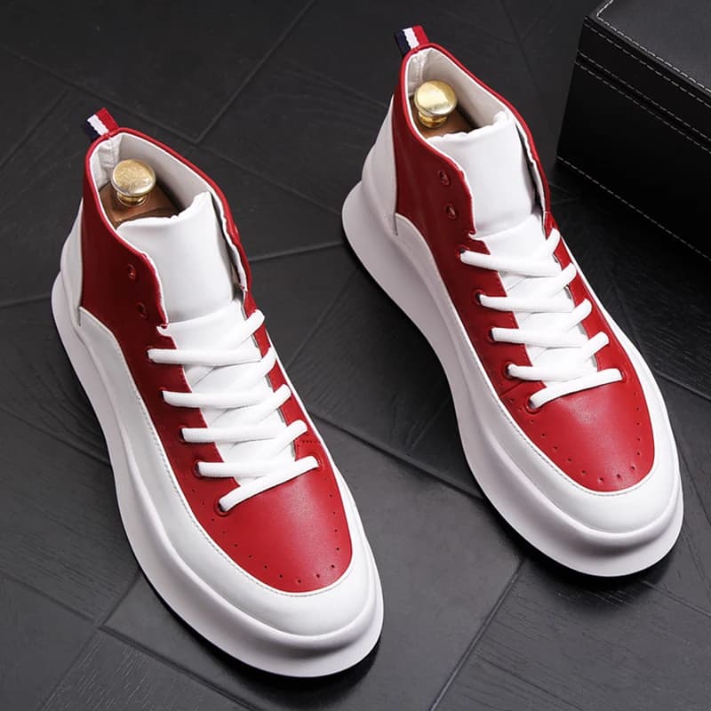 brand designer men boots red white cow leather shoes handsome flats shoe platform boot ankle botas masculinas chaussures homme