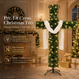 Cross Shaped Christmas Tree 150/180cm Pre Lit Warm LED Lights Artificial PVC Xmas Tree Religious Holiday Home Outdoor Decoration