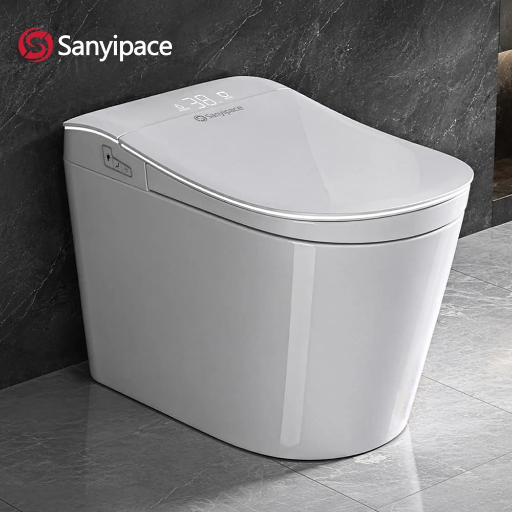 Sanyipace One-piece Smart Toilet Seat and Bidet GFCI 110V Electrical Safety Standard Auto Flush Toilet Warm Water Cleaning Foot Kick Touchless Operation Toilet