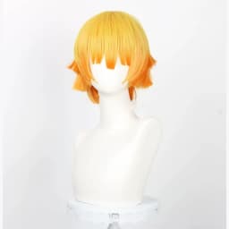 HAIRJOY Synthetic Hair Wig Zenitsu Wife Cosplay Wig Yellow Ombre Orange Curly Short Hair Wig Rose Net