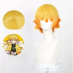 HAIRJOY Synthetic Hair Wig Zenitsu Wife Cosplay Wig Yellow Ombre Orange Curly Short Hair Wig Rose Net