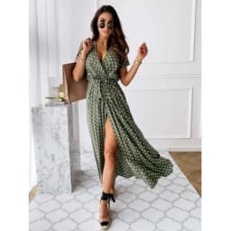 2026 Summer Bohemian Dresses For Ladies Vestidos Dress Woman Women's Clothing Slim Short Sleeves V-link Leace-up Slit Polka Dots