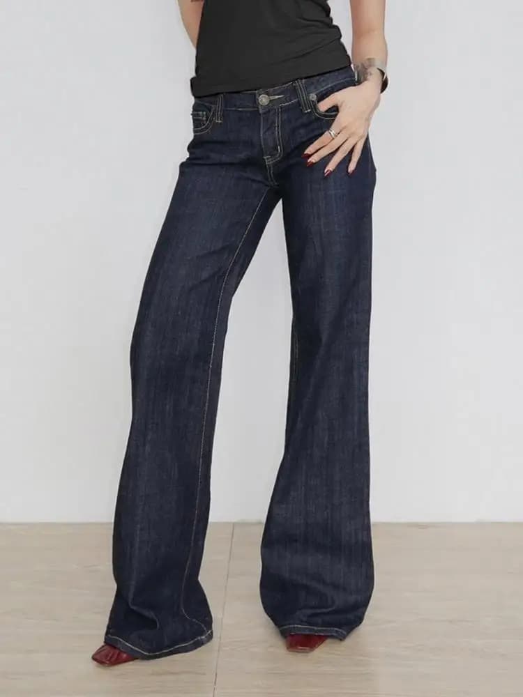 Women's Slim Fit Flared Jeans Y2K Vintage Low Rise Stretch Denim Pants with Embroidery Distressed Style for Everyday Outfits