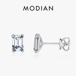 MODIAN 925 Sterling Silver Shinning Clear Cubic Zirconia Stud Earrings For Women Simple Daily Office Wedding Engagement Jewelry