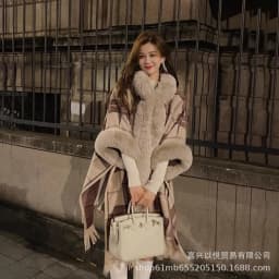 Faux Rabbit Fur Capes Coats Women Plaid Poncho Jackets Tassel Hooded Batwing Sleeves Open Stitch Loose Casual 2025 Autumn Winter