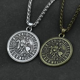 Men Amulet Jewelry Viking Double War Horse Greek Latin Knights Templar Exquisite Commemorative Seal Pendant Necklace