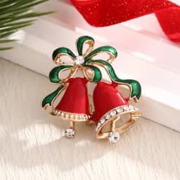 2026 New Christmas Jewelry Fashion Sweet Alloy Enamel Rhinestone Christmas Bells Brooch Pin For Women Clothing Accessories