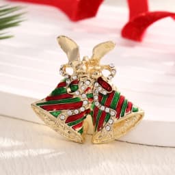 2026 New Christmas Jewelry Fashion Sweet Alloy Enamel Rhinestone Christmas Bells Brooch Pin For Women Clothing Accessories