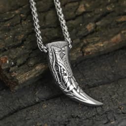 Punk Vikings Wolf Teeth Necklaces Men Stainless Steel Norse Runes Fenrir Odin Wolf Horn Pendant Valknut Amulet Icelandic Jewelry