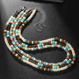 Boho Beaded Necklace for Men New Natural Coconut Shell Turquoises Wood Bead Chain Necklace Men's Fashion Neck Jewelry