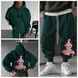 Majin Buu Hoodie Pants Set Anime Cotton Loose Fit Graphic Print Streetwear Casual Sweatshirt Joggers Japanese Cartoon Character