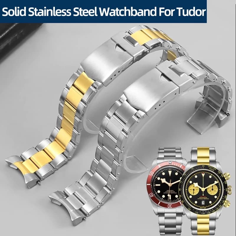 22mm Solid Stainless Steel Watchband For Tudor Black-Bay 79230 79730 Heritage Chrono Watch Strap Wrist Bracelet On No Rivet