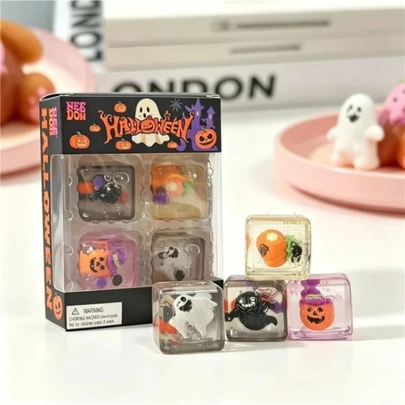 NewSchylling NeeDoh Halloween Teenie Mini Ice Cube 4‑Pack Fidget Sensory Maltose Slow‑Rebound Stress Anxiety Relief Squeeze Ball