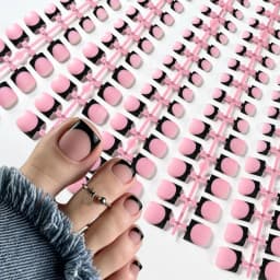 150Pcs Short Square Black French Tips Fake Toenails Matte Nude Pink Press On Toe Nails for Summer Daily Wearable False Toenail T