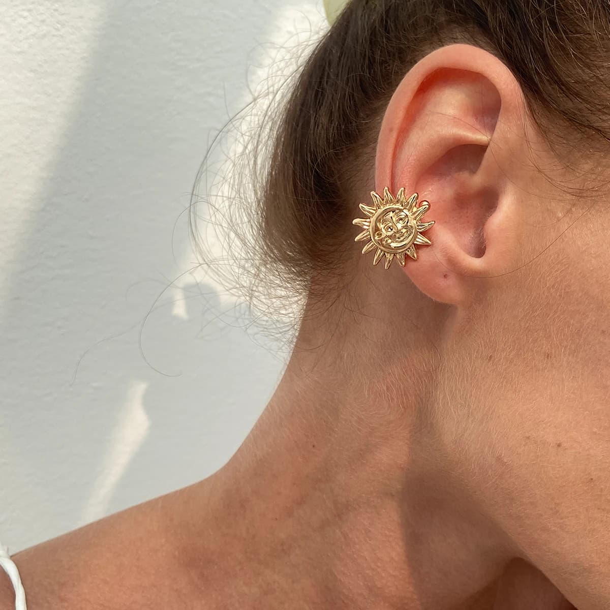 KunJoe 1 Pair Sun Moon C-Shaped Ear Clips Earrings for Womeb Hip Hop Geometric Non Piercing Earrings Ear-Cuff Summer Jewelry