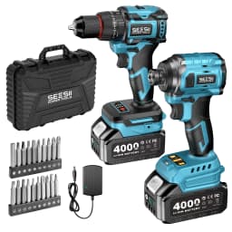 SEESII 3/8'' Drill & 1/4'' Impact Driver 21V Cordless Electric Brushless Drill Impact Wrench Variable Speed Screwdriver Battery Powered Tool Kit with 2x4.0Ah Batteries LED Light