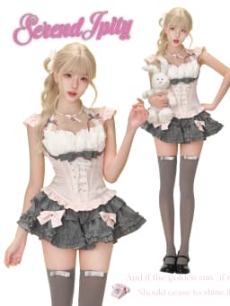 Japanese Pink Sweet Kawaii Lolita Elegant 2 Piece Sets Women Preppy Style Design Mini Skirt Suit Female Princess Chic Outfits