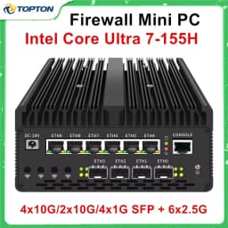Topton 6*2.5G LAN Solid Firewall Mini PC Ultra 9 185H 7 155H 4x/2x 10G SFP Intel vPro Thunderbolt 4 2xNVMe Proxmox Home Server