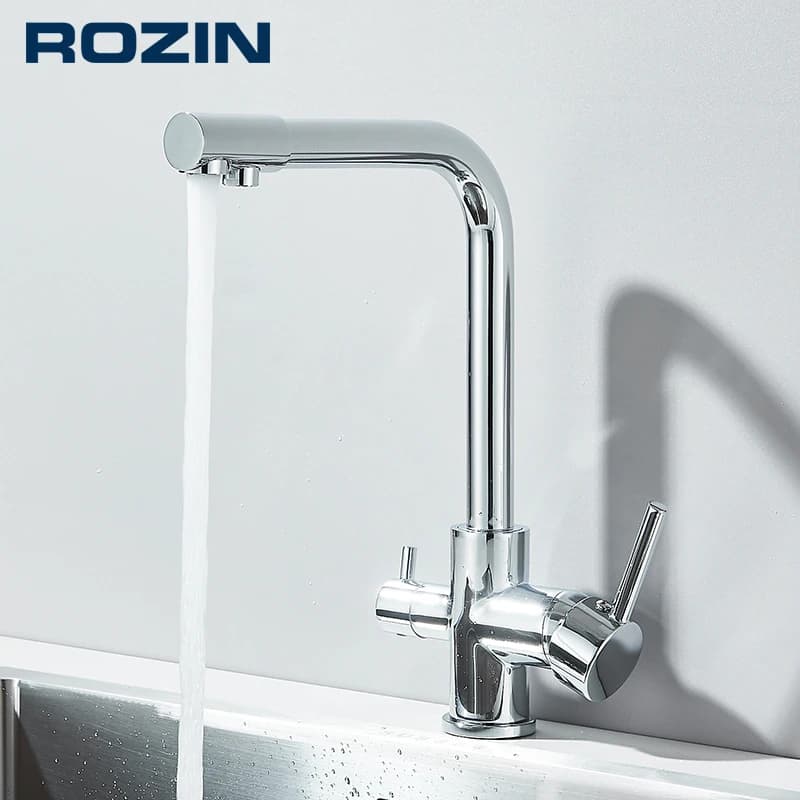 Rozin Chrome Brass Purified Water Kitchen Faucet Mixer Tap and Pure Water Filter Faucet Deck Mounted Dual Handles Hot Cold Taps