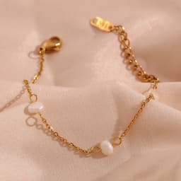 E.B.belle Anti-allergy Stainless Steel Chain Freshwater Pearl Chain Necklace Bracelets For Women Gold Plated Jewelry Set