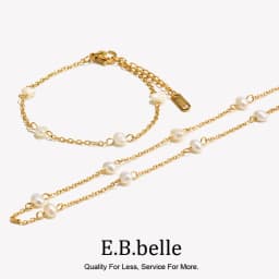 E.B.belle Anti-allergy Stainless Steel Chain Freshwater Pearl Chain Necklace Bracelets For Women Gold Plated Jewelry Set