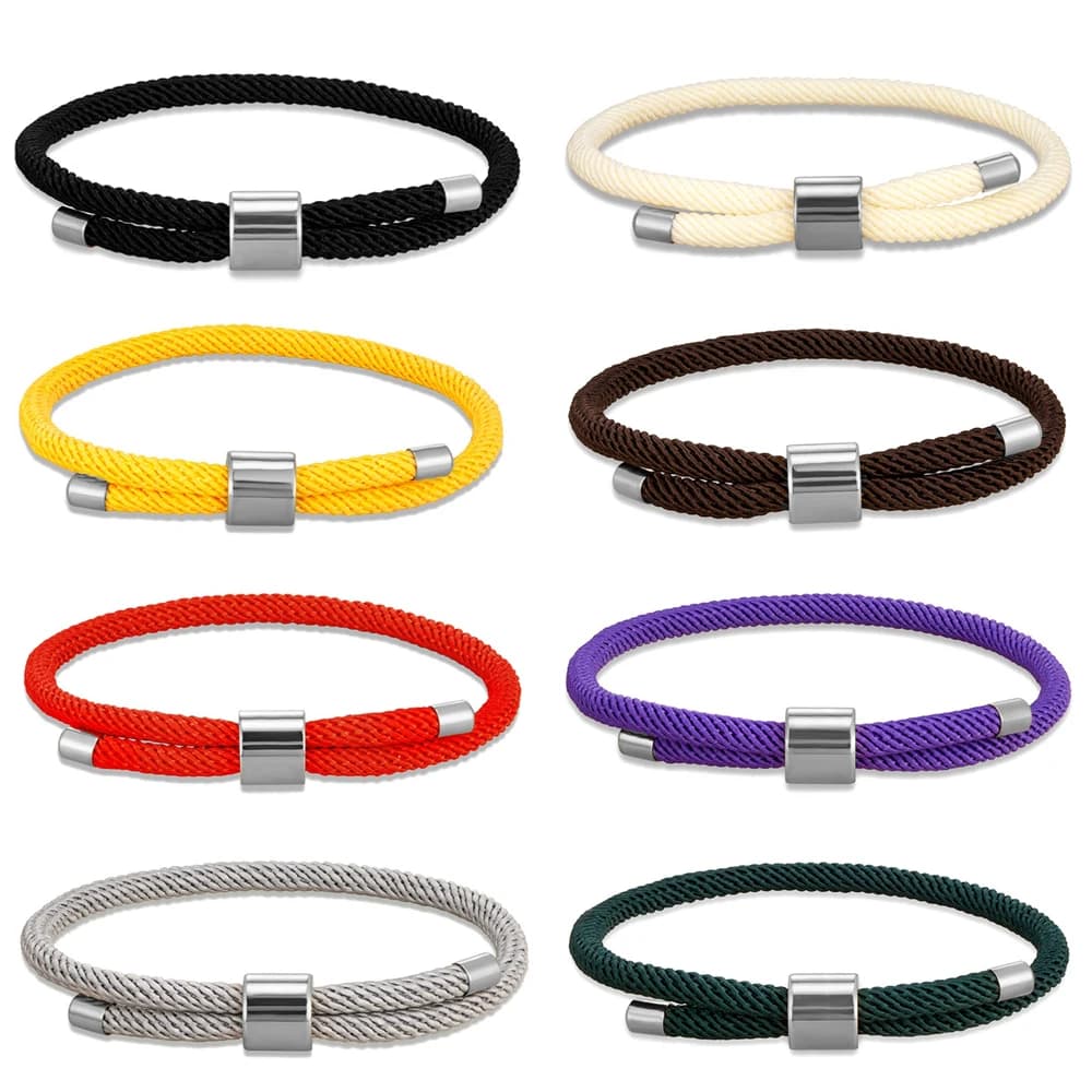 MKENDN Minimalist Stainless Steel Bracelet Men Women Handmade Adjustable Size Rope Couple Bracelets Summer Beach Jewelry Gift