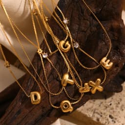 E.B.belle Zircon Bubble 26 Letters Necklace Stacked Jewelry 18K Gold Plated Stainless Steel For Women Charm Hypoallergenic