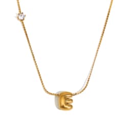 E.B.belle Zircon Bubble 26 Letters Necklace Stacked Jewelry 18K Gold Plated Stainless Steel For Women Charm Hypoallergenic