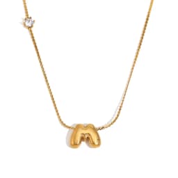 E.B.belle Zircon Bubble 26 Letters Necklace Stacked Jewelry 18K Gold Plated Stainless Steel For Women Charm Hypoallergenic
