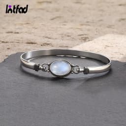 Vintage 925 Silver Bangle Natural Oval Moonstone Bangle Bracelets Handmade Birthstone Bangle Gifts Fine Jewelry for Women Men