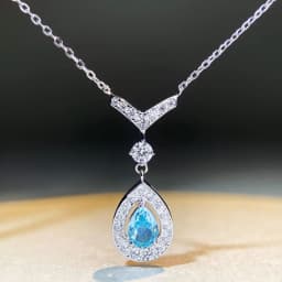 14K Gold V‑Shaped Necklace for Women 0.8 Ct 5x7mm Pear‑Cut Created Aquamarine Pendant Minimalist Versatile Fashion Jewelry
