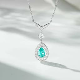 14K Gold V‑Shaped Necklace for Women 0.8 Ct 5x7mm Pear‑Cut Created Aquamarine Pendant Minimalist Versatile Fashion Jewelry