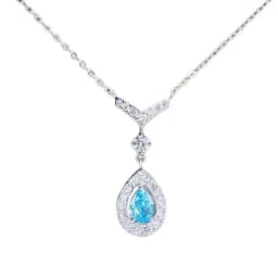 14K Gold V‑Shaped Necklace for Women 0.8 Ct 5x7mm Pear‑Cut Created Aquamarine Pendant Minimalist Versatile Fashion Jewelry