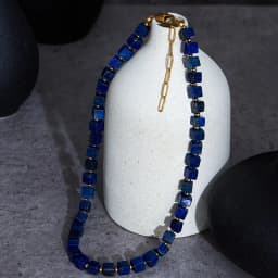 European and American simplicity Lapis Lazuli Blue Square Sweater Chain Necklace Luxury Autumn Winter Accessory Bead Light