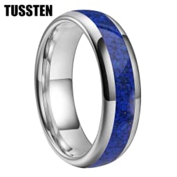 TUSSTEN 4/6/8MM Dome Edges Mens Womens Fashion Engagement Wedding Band Lapis Lazuli Inlay Tungsten Carbide Rings