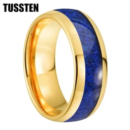 TUSSTEN 4/6/8MM Dome Edges Mens Womens Fashion Engagement Wedding Band Lapis Lazuli Inlay Tungsten Carbide Rings
