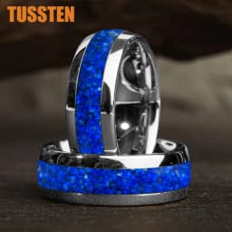 TUSSTEN 4/6/8MM Dome Edges Mens Womens Fashion Engagement Wedding Band Lapis Lazuli Inlay Tungsten Carbide Rings