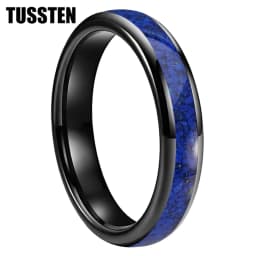 TUSSTEN 4/6/8MM Dome Edges Mens Womens Fashion Engagement Wedding Band Lapis Lazuli Inlay Tungsten Carbide Rings