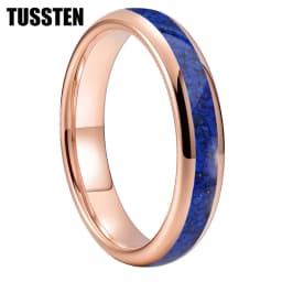 TUSSTEN 4/6/8MM Dome Edges Mens Womens Fashion Engagement Wedding Band Lapis Lazuli Inlay Tungsten Carbide Rings