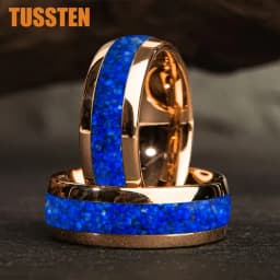 TUSSTEN 4/6/8MM Dome Edges Mens Womens Fashion Engagement Wedding Band Lapis Lazuli Inlay Tungsten Carbide Rings