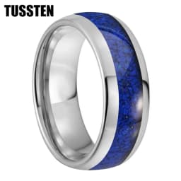 TUSSTEN 4/6/8MM Dome Edges Mens Womens Fashion Engagement Wedding Band Lapis Lazuli Inlay Tungsten Carbide Rings