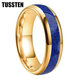 TUSSTEN 4/6/8MM Dome Edges Mens Womens Fashion Engagement Wedding Band Lapis Lazuli Inlay Tungsten Carbide Rings