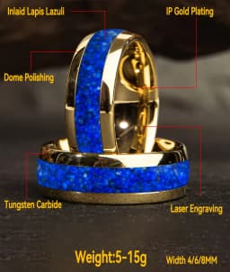 TUSSTEN 4/6/8MM Dome Edges Mens Womens Fashion Engagement Wedding Band Lapis Lazuli Inlay Tungsten Carbide Rings
